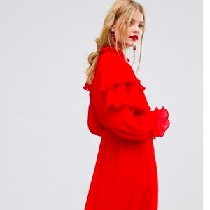 Y.A.S Red high neck ruffled chiffon dress